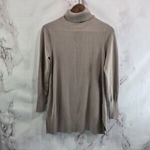 Soft Surroundings Sweater Womens Small Brown Turtleneck Taupe Mushroom Ribbed